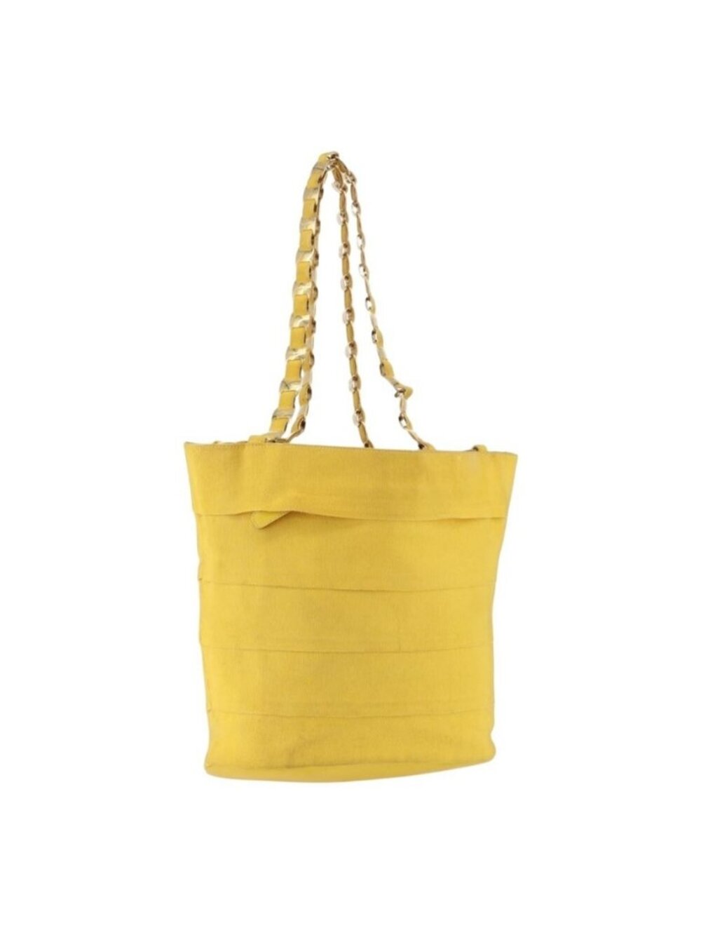Authentic Salvatore Ferragamo Chain Shoulder Bag Canvas Yellow Gold
